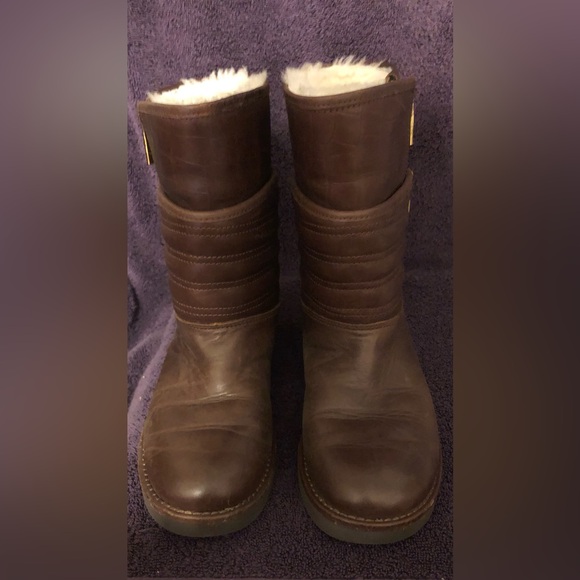 Ugg Aviva Stout Crocodile Embossed Leather Boots Size 5 - Picture 2 of 10